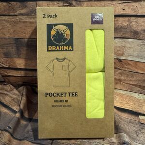 Brahma Mens 2 Pack Pocket Tee Shirt 2XL XXL Neon Yellow Hi-Viz Moisture Wicking